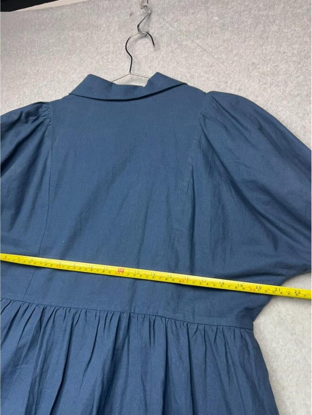 Chic Soul Dress 1X Navy Blue Cotton Linen Button Up Cottagecore Coastal Plus - Picture 3 of 10